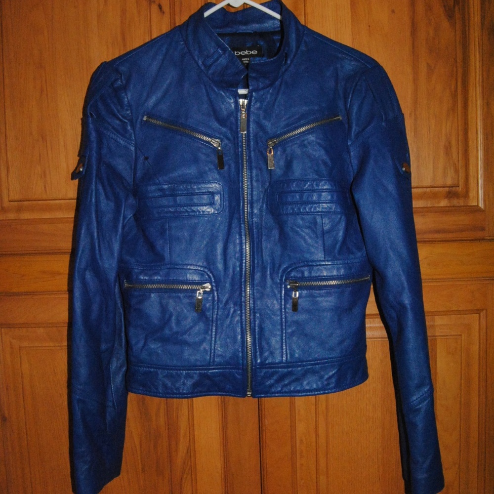 Bebe Leather Jacket Blue Size Medium